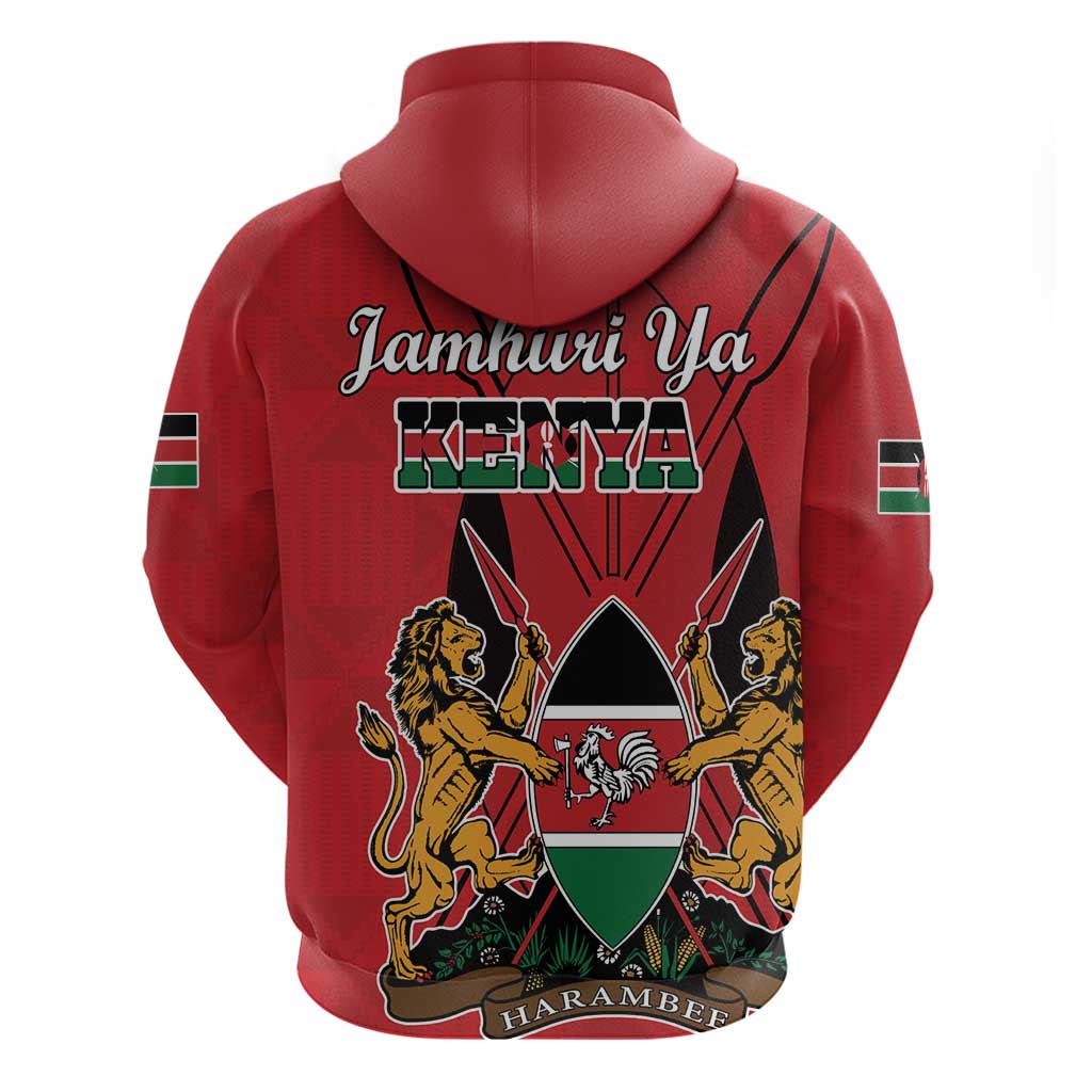 Kenya Hoodie Coat Of Arms With Kente Patterns - Wonder Print Shop