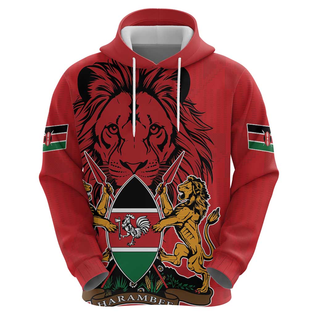 Kenya Hoodie Coat Of Arms With Kente Patterns - Wonder Print Shop