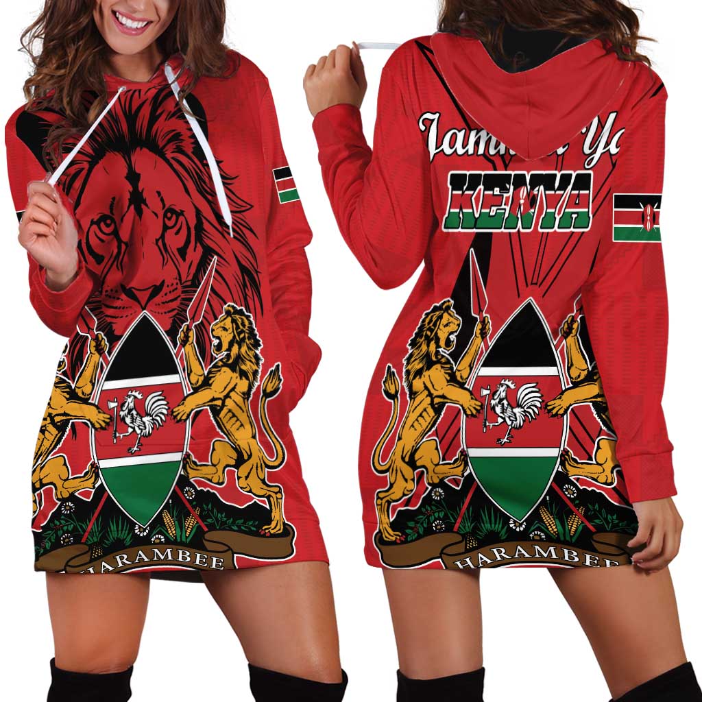 Kenya Hoodie Dress Coat Of Arms With Kente Patterns - Wonder Print Shop