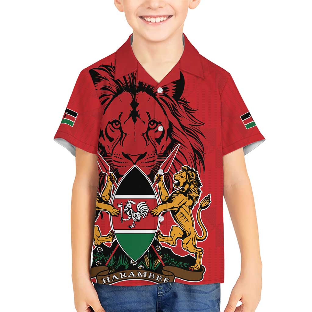 Kenya Kid Hawaiian Shirt Coat Of Arms With Kente Patterns - Wonder Print Shop