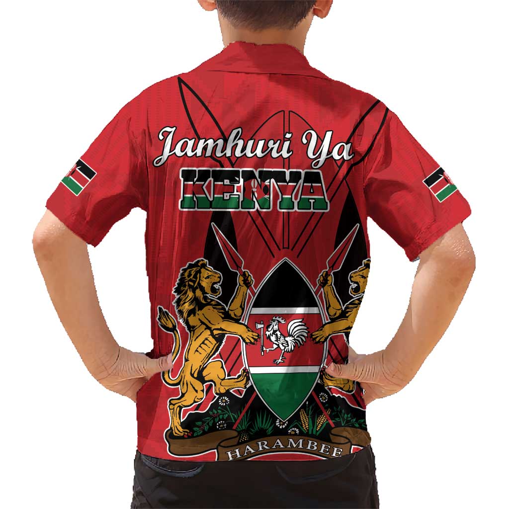 Kenya Kid Hawaiian Shirt Coat Of Arms With Kente Patterns - Wonder Print Shop