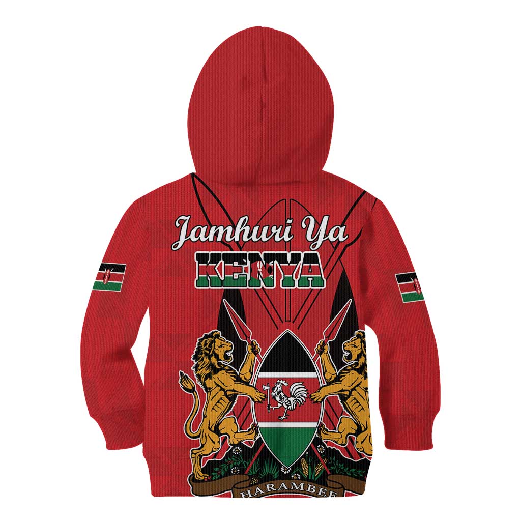 Kenya Kid Hoodie Coat Of Arms With Kente Patterns - Wonder Print Shop