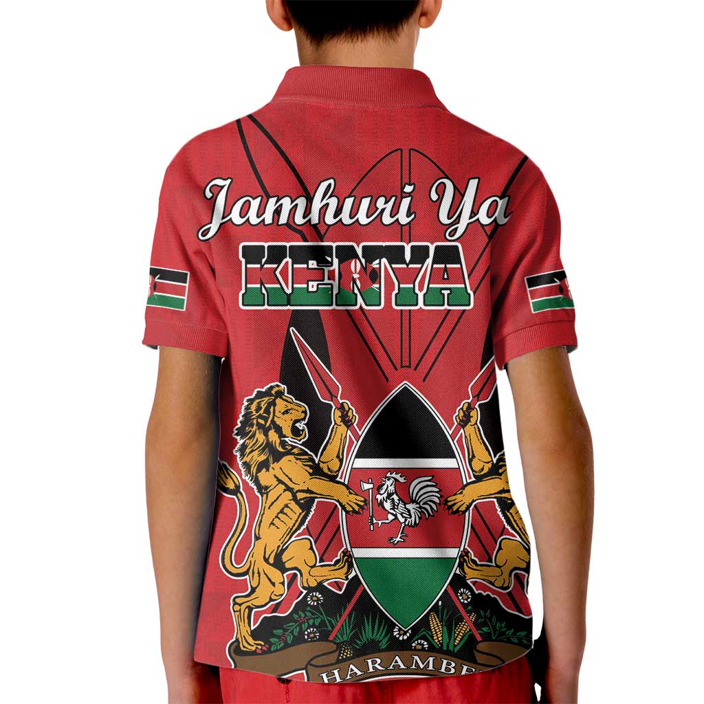 Kenya Kid Polo Shirt Coat Of Arms With Kente Patterns - Wonder Print Shop