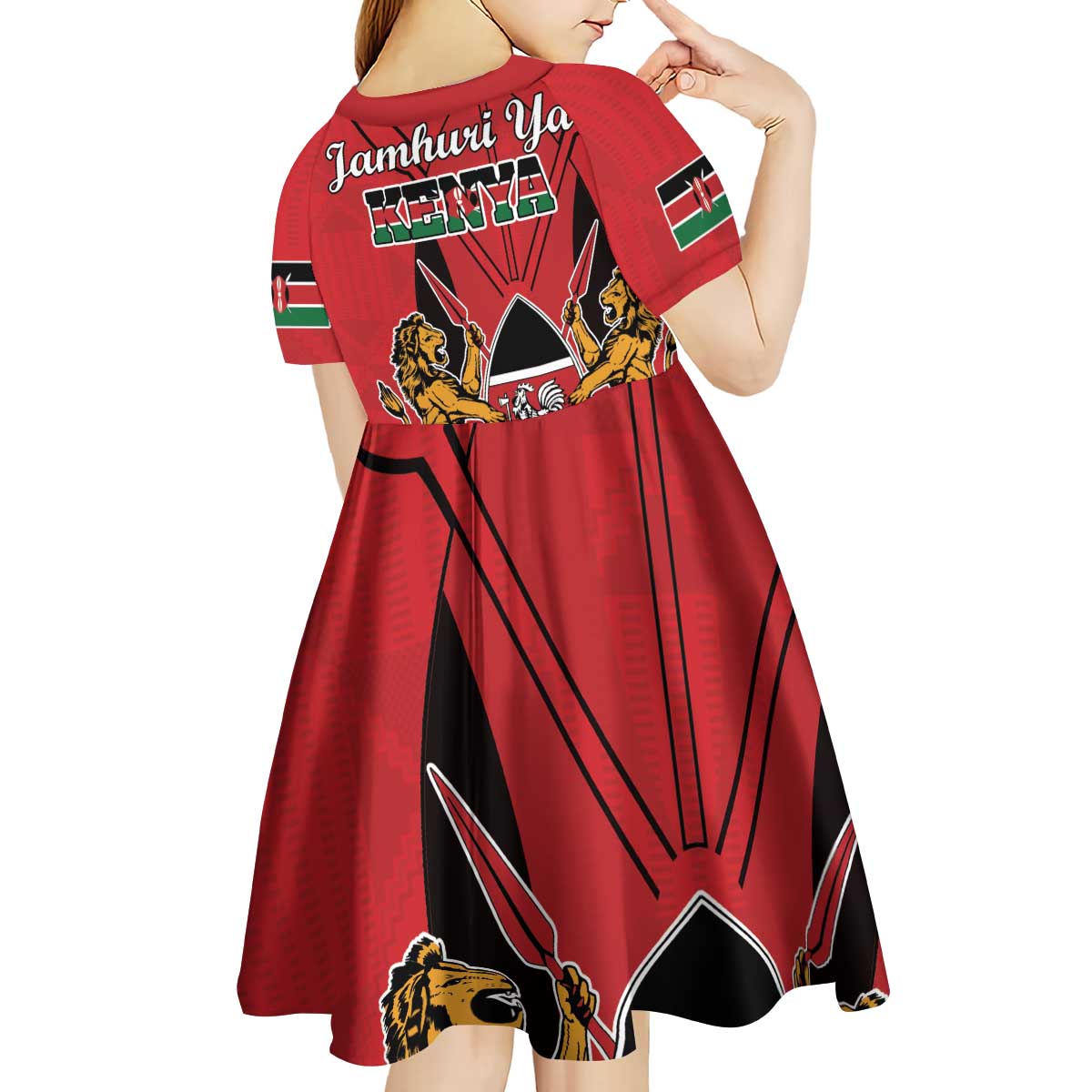 Kenya Kid Short Sleeve Dress Coat Of Arms With Kente Patterns - Wonder Print Shop