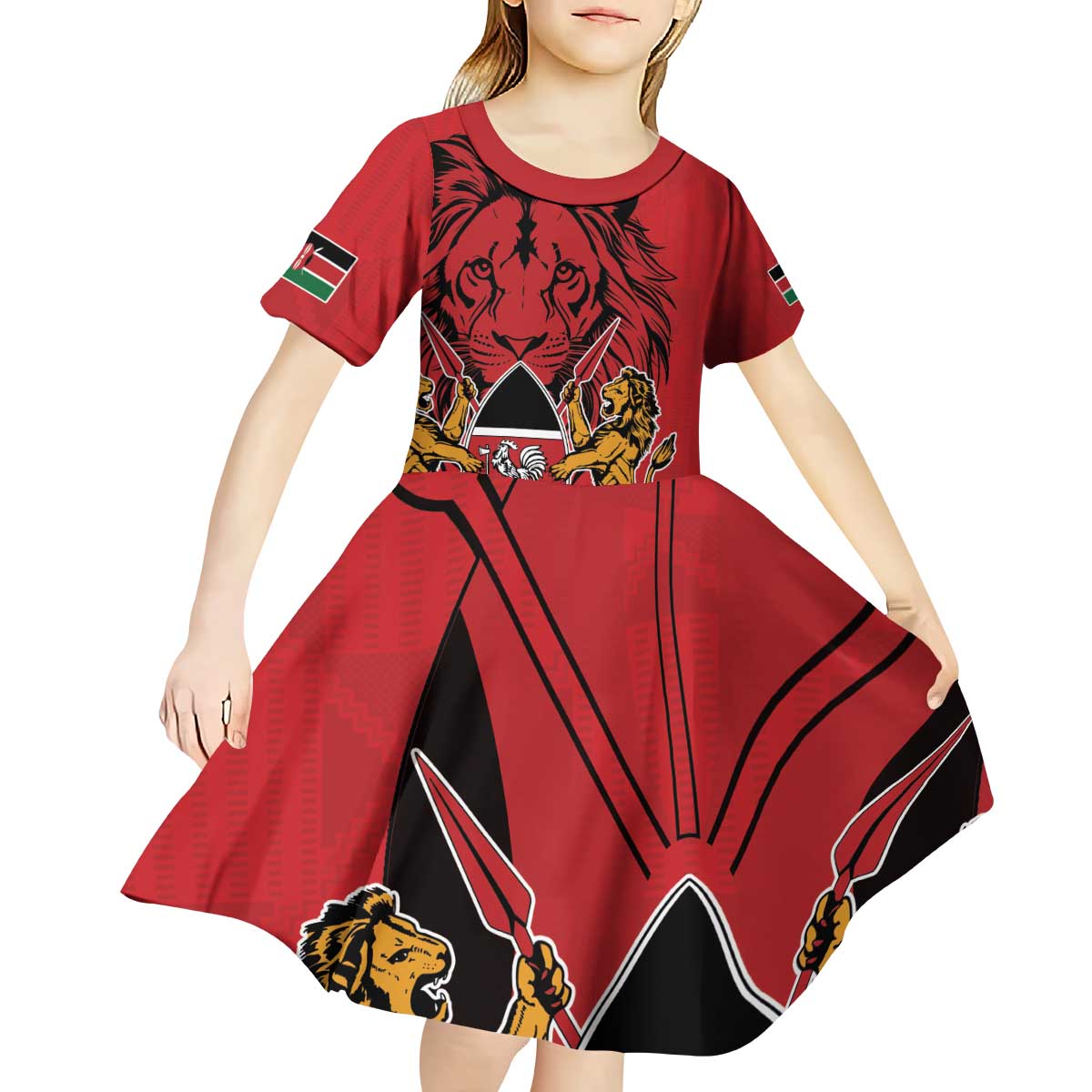 Kenya Kid Short Sleeve Dress Coat Of Arms With Kente Patterns - Wonder Print Shop