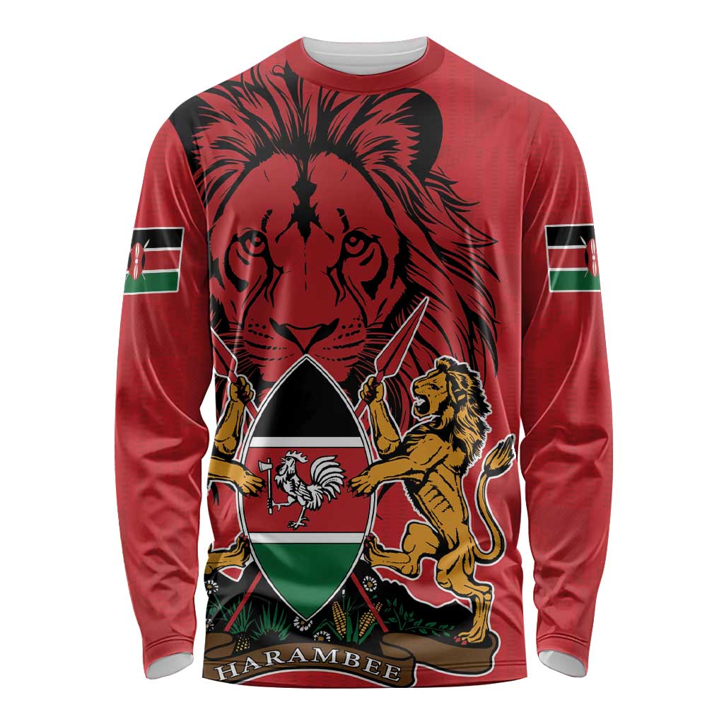 Kenya Long Sleeve Shirt Coat Of Arms With Kente Patterns - Wonder Print Shop