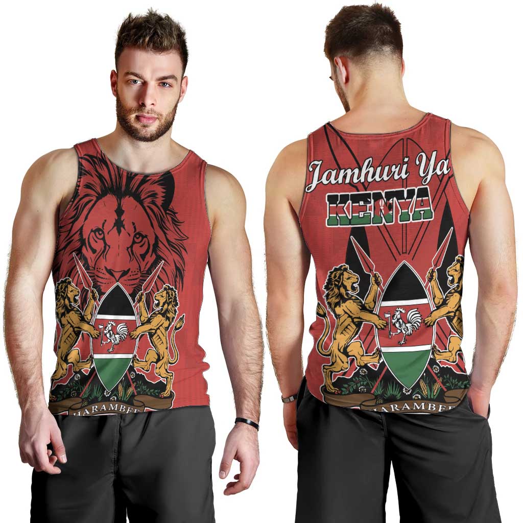 Kenya Men Tank Top Coat Of Arms With Kente Patterns - Wonder Print Shop