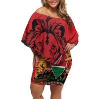 Kenya Off Shoulder Short Dress Coat Of Arms With Kente Patterns - Wonder Print Shop