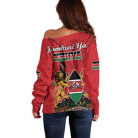 Kenya Off Shoulder Sweater Coat Of Arms With Kente Patterns - Wonder Print Shop