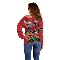Kenya Off Shoulder Sweater Coat Of Arms With Kente Patterns - Wonder Print Shop