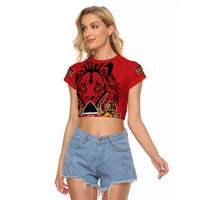Kenya Raglan Cropped T Shirt Coat Of Arms With Kente Patterns - Wonder Print Shop