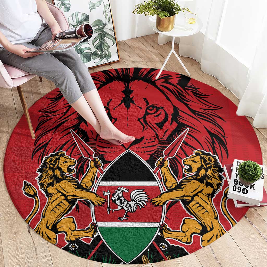 Kenya Round Carpet Coat Of Arms With Kente Patterns