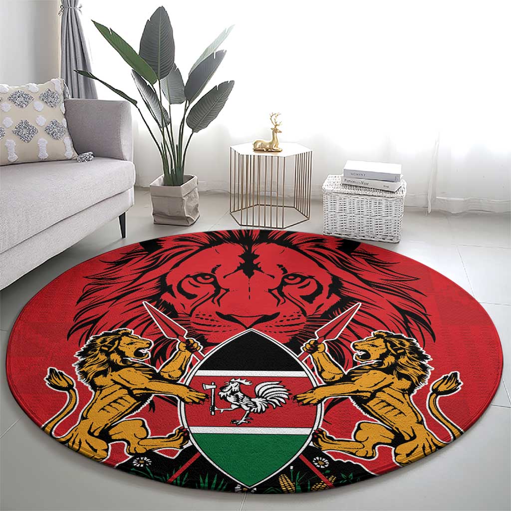 Kenya Round Carpet Coat Of Arms With Kente Patterns