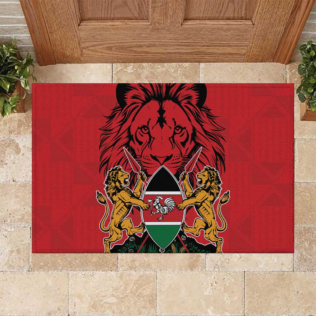 Kenya Rubber Doormat Coat Of Arms With Kente Patterns - Wonder Print Shop