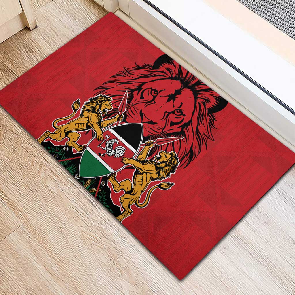 Kenya Rubber Doormat Coat Of Arms With Kente Patterns - Wonder Print Shop