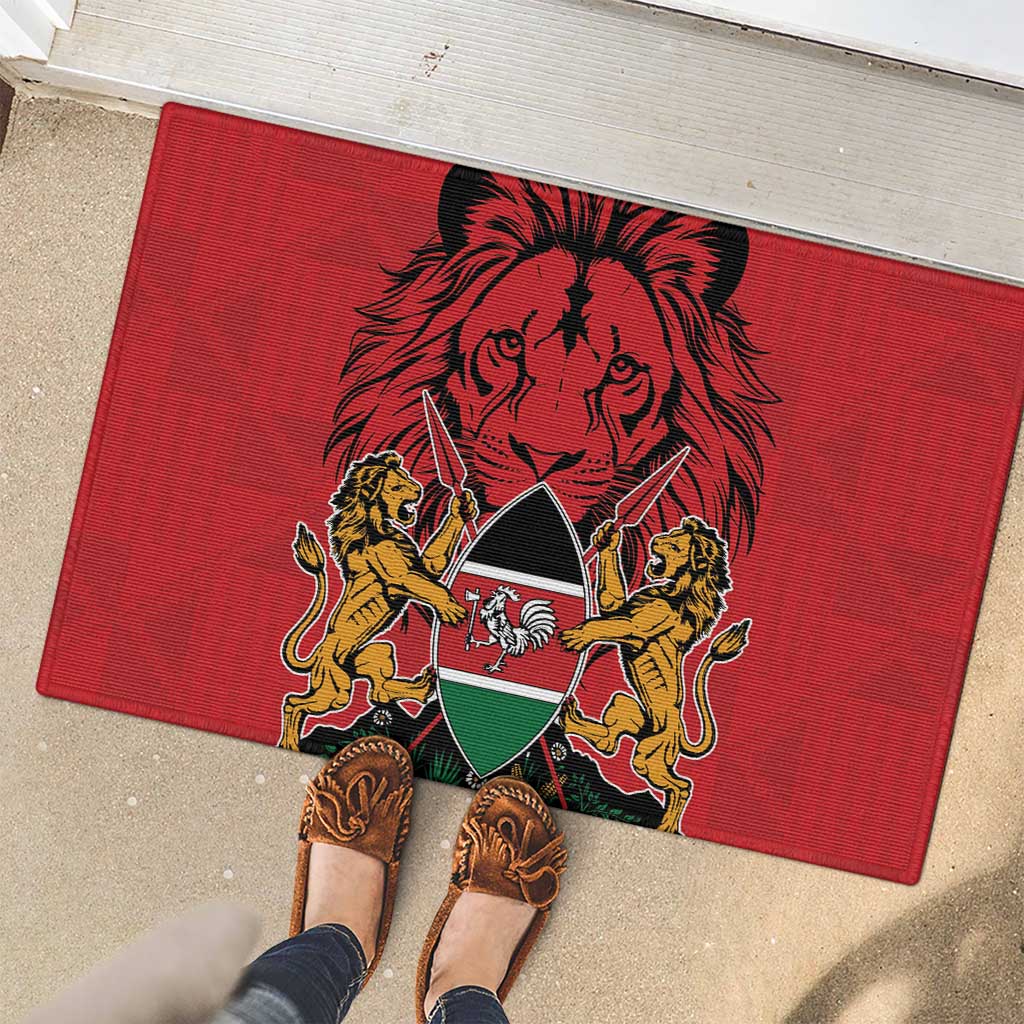 Kenya Rubber Doormat Coat Of Arms With Kente Patterns - Wonder Print Shop