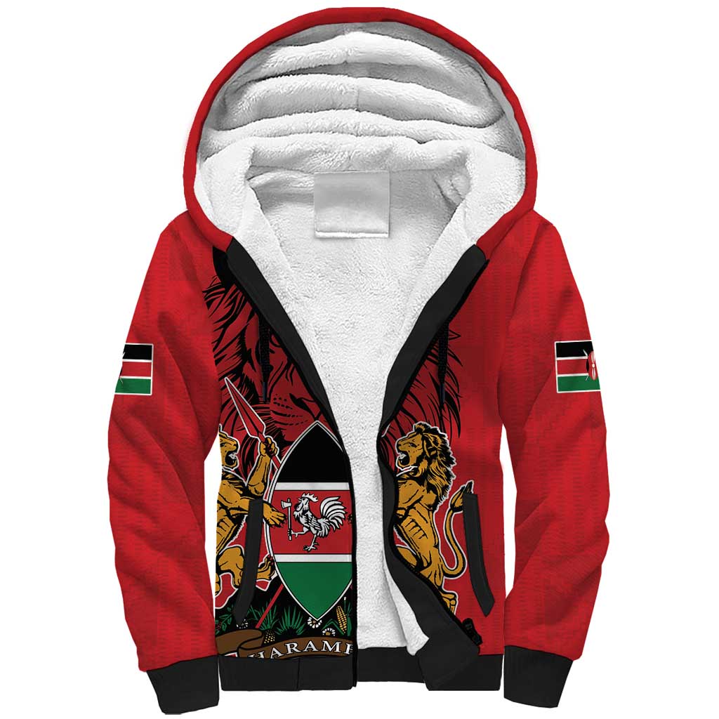 Kenya Sherpa Hoodie Coat Of Arms With Kente Patterns - Wonder Print Shop