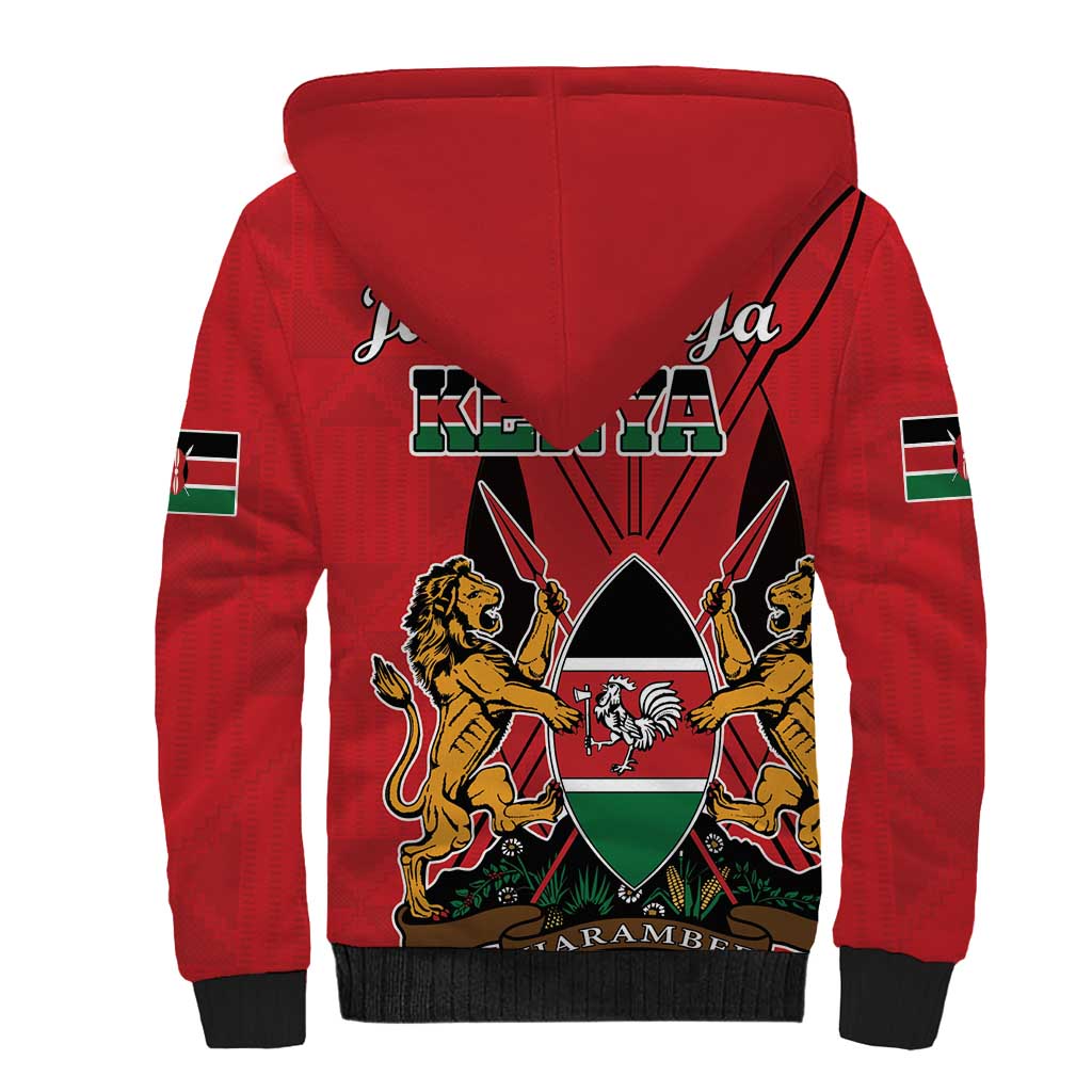 Kenya Sherpa Hoodie Coat Of Arms With Kente Patterns - Wonder Print Shop