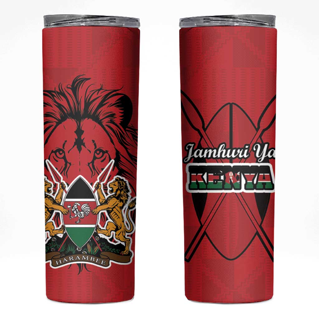 Kenya Skinny Tumbler Coat Of Arms With Kente Patterns - Wonder Print Shop