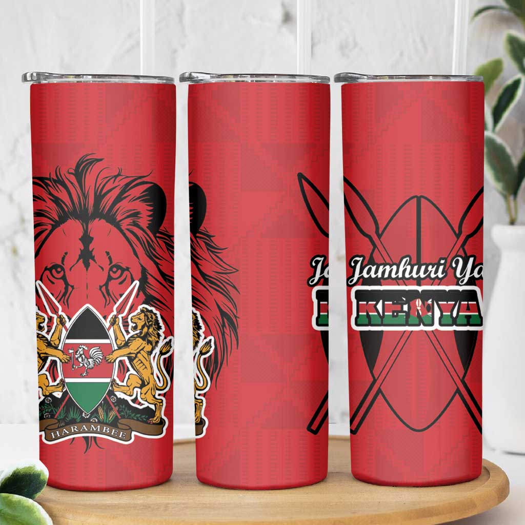 Kenya Skinny Tumbler Coat Of Arms With Kente Patterns - Wonder Print Shop
