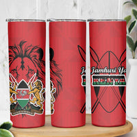 Kenya Skinny Tumbler Coat Of Arms With Kente Patterns - Wonder Print Shop