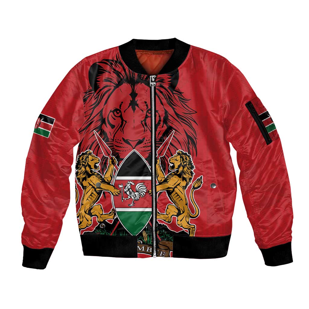 Kenya Sleeve Zip Bomber Jacket Coat Of Arms With Kente Patterns - Wonder Print Shop