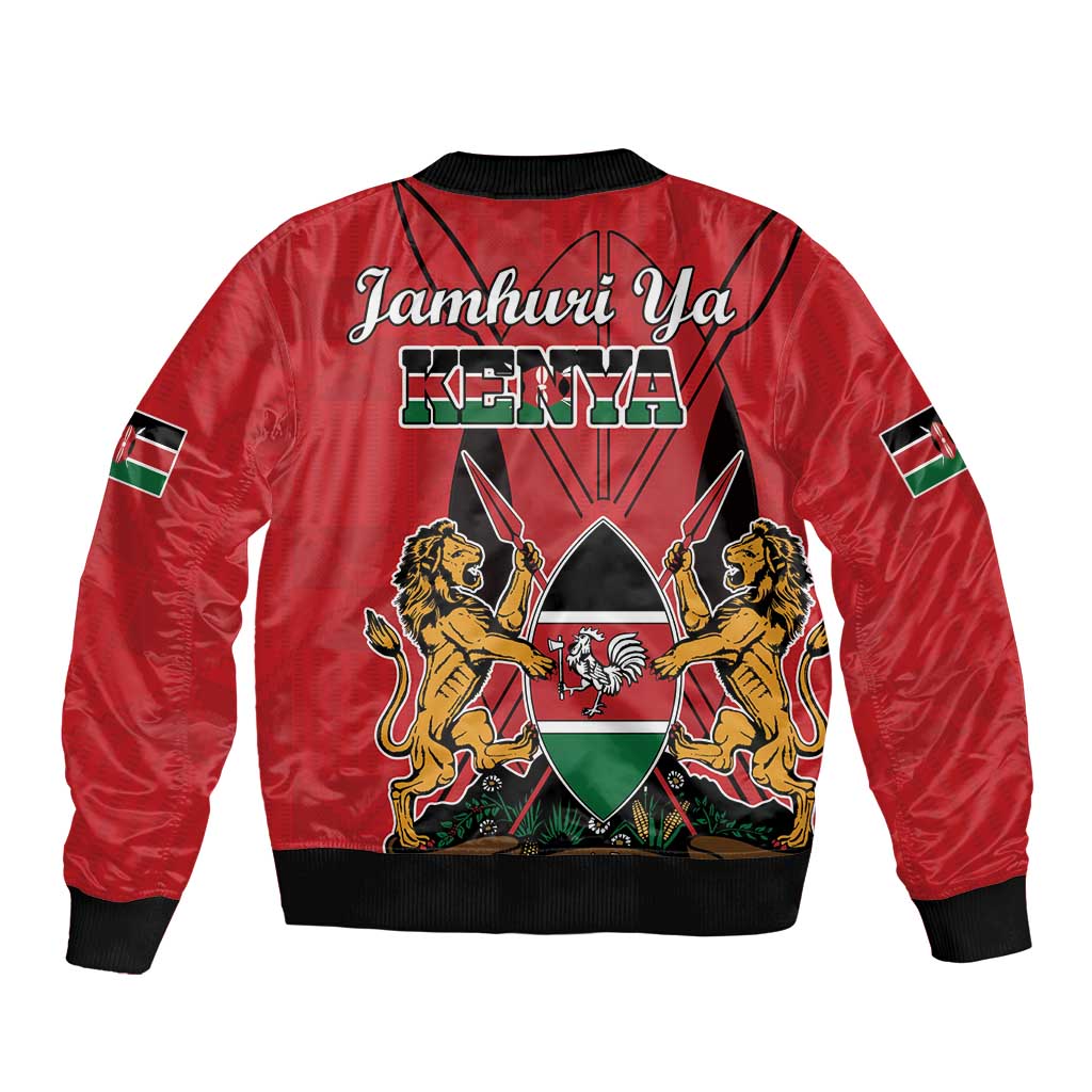 Kenya Sleeve Zip Bomber Jacket Coat Of Arms With Kente Patterns - Wonder Print Shop