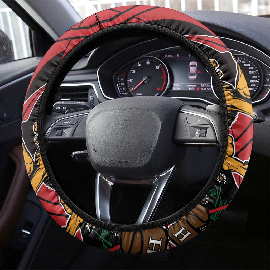 Kenya Steering Wheel Cover Coat Of Arms With Kente Patterns - Wonder Print Shop