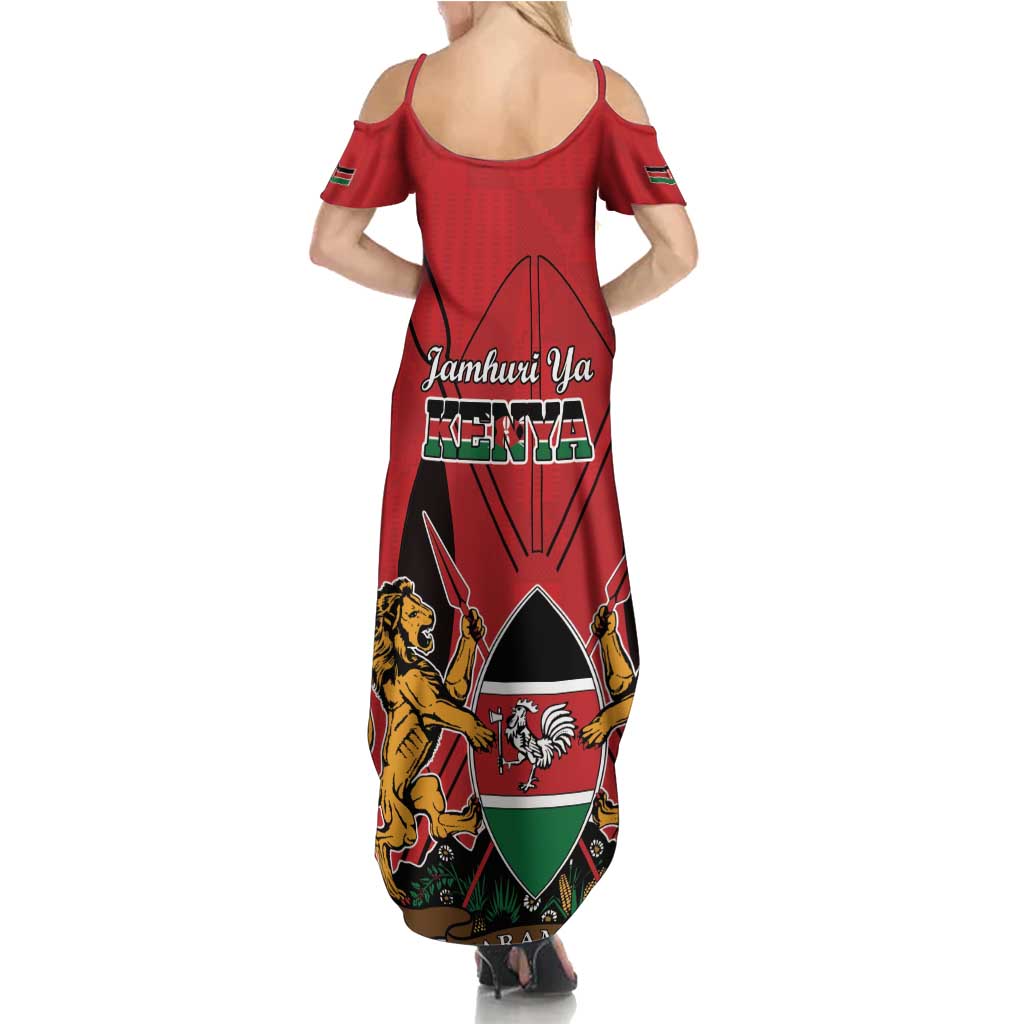 Kenya Summer Maxi Dress Coat Of Arms With Kente Patterns - Wonder Print Shop