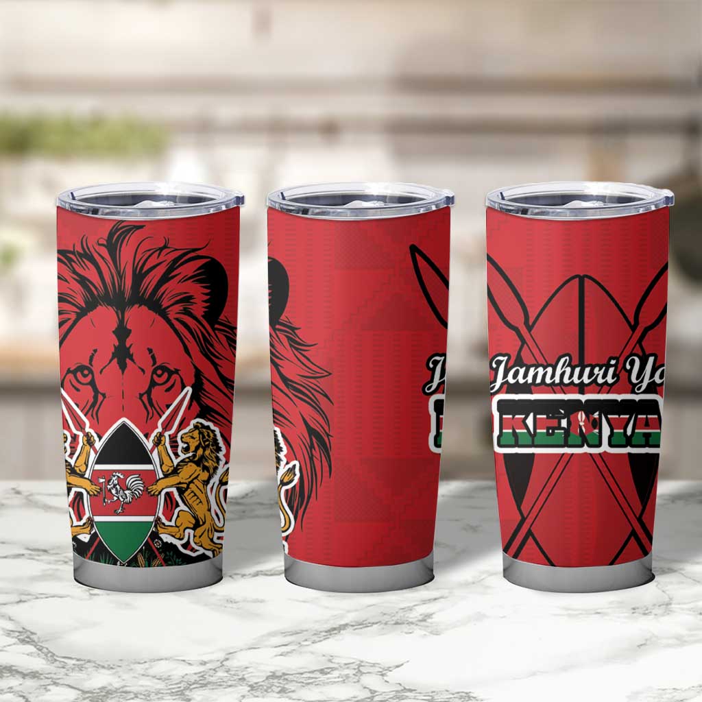 Kenya Tumbler Cup Coat Of Arms With Kente Patterns - Wonder Print Shop