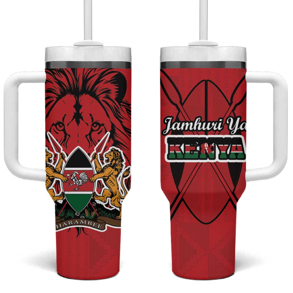 Kenya Tumbler With Handle Coat Of Arms With Kente Patterns - Wonder Print Shop