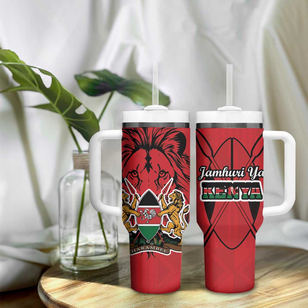 Kenya Tumbler With Handle Coat Of Arms With Kente Patterns - Wonder Print Shop
