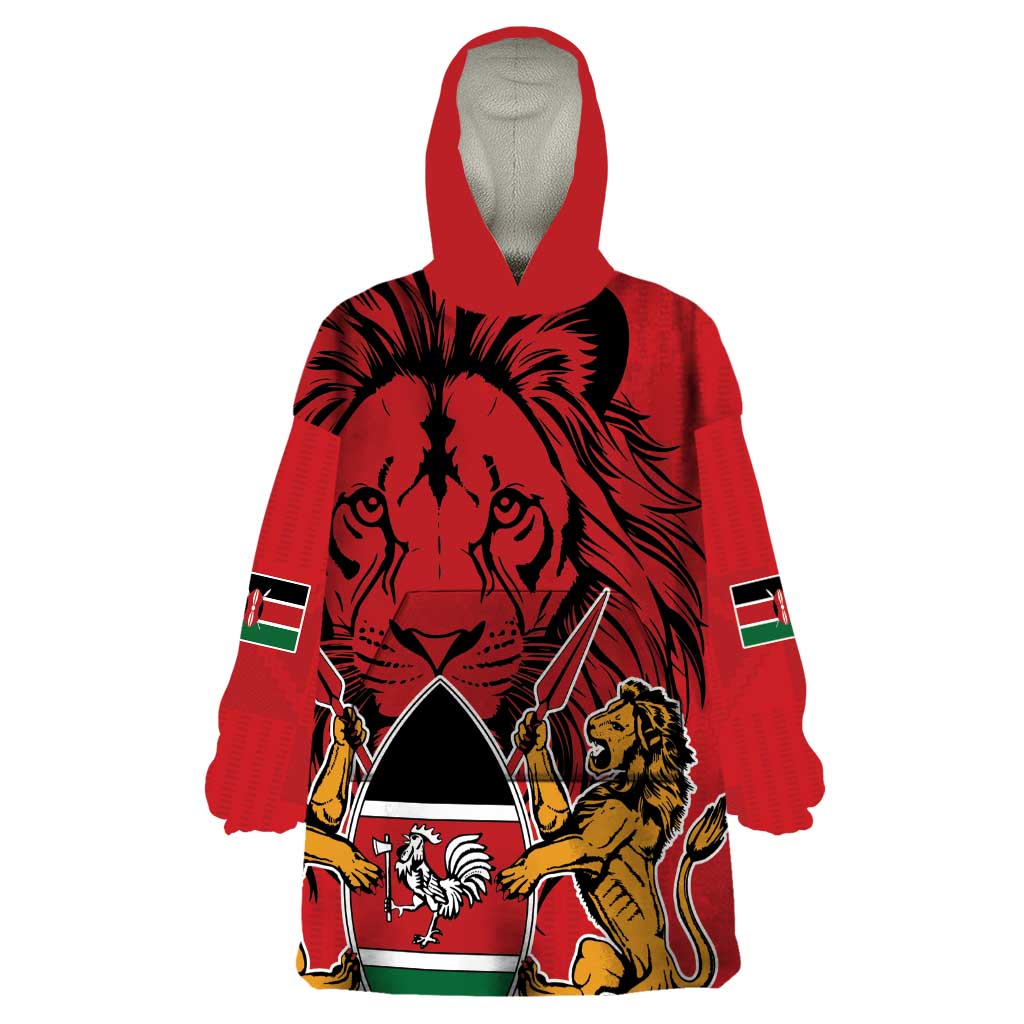 Kenya Wearable Blanket Hoodie Coat Of Arms With Kente Patterns - Wonder Print Shop