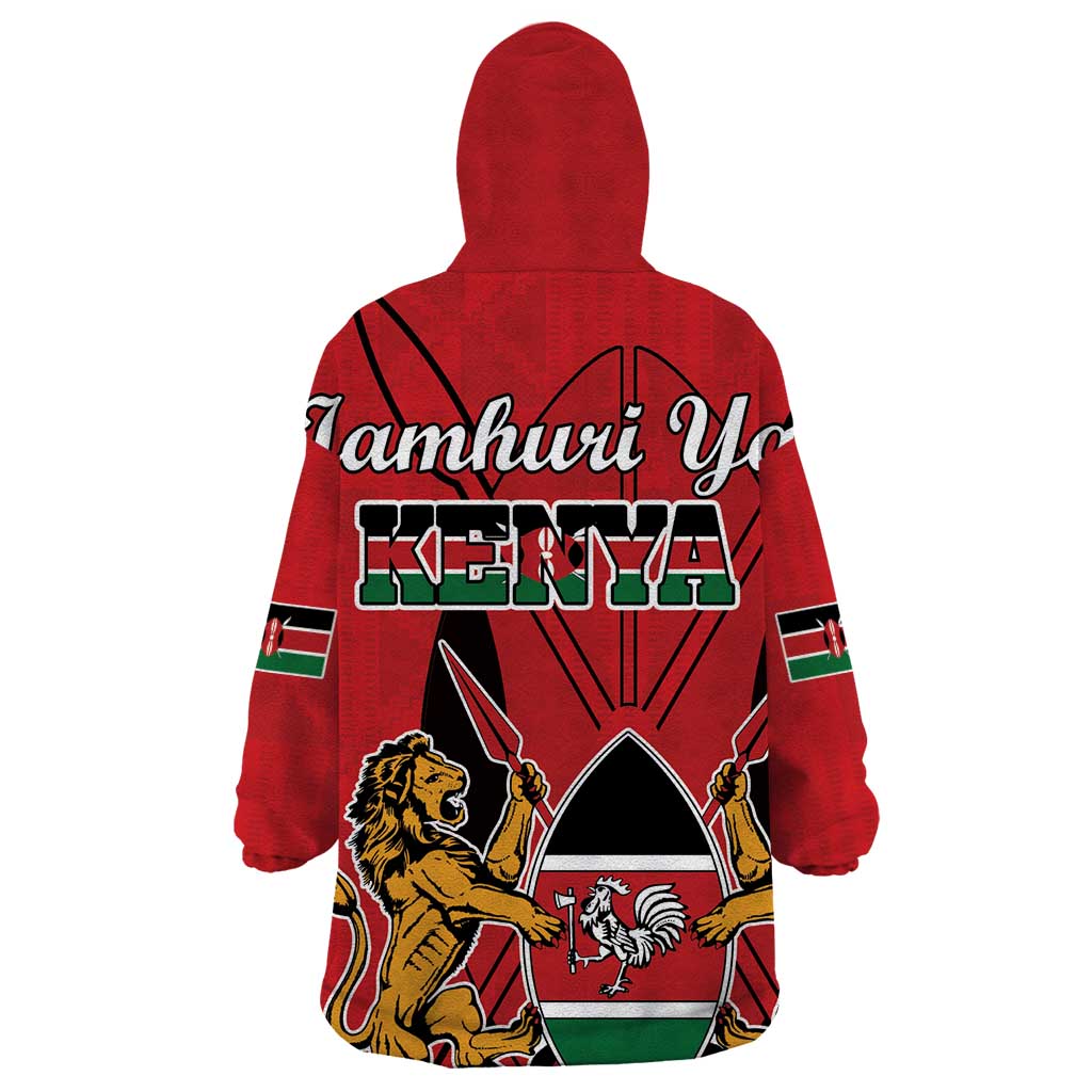 Kenya Wearable Blanket Hoodie Coat Of Arms With Kente Patterns - Wonder Print Shop