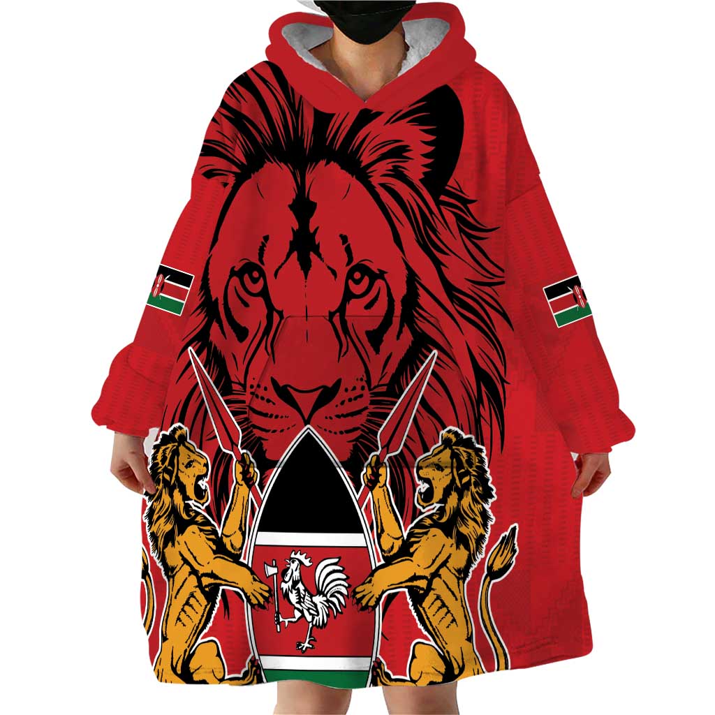 Kenya Wearable Blanket Hoodie Coat Of Arms With Kente Patterns - Wonder Print Shop