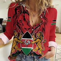 Kenya Women Casual Shirt Coat Of Arms With Kente Patterns - Wonder Print Shop