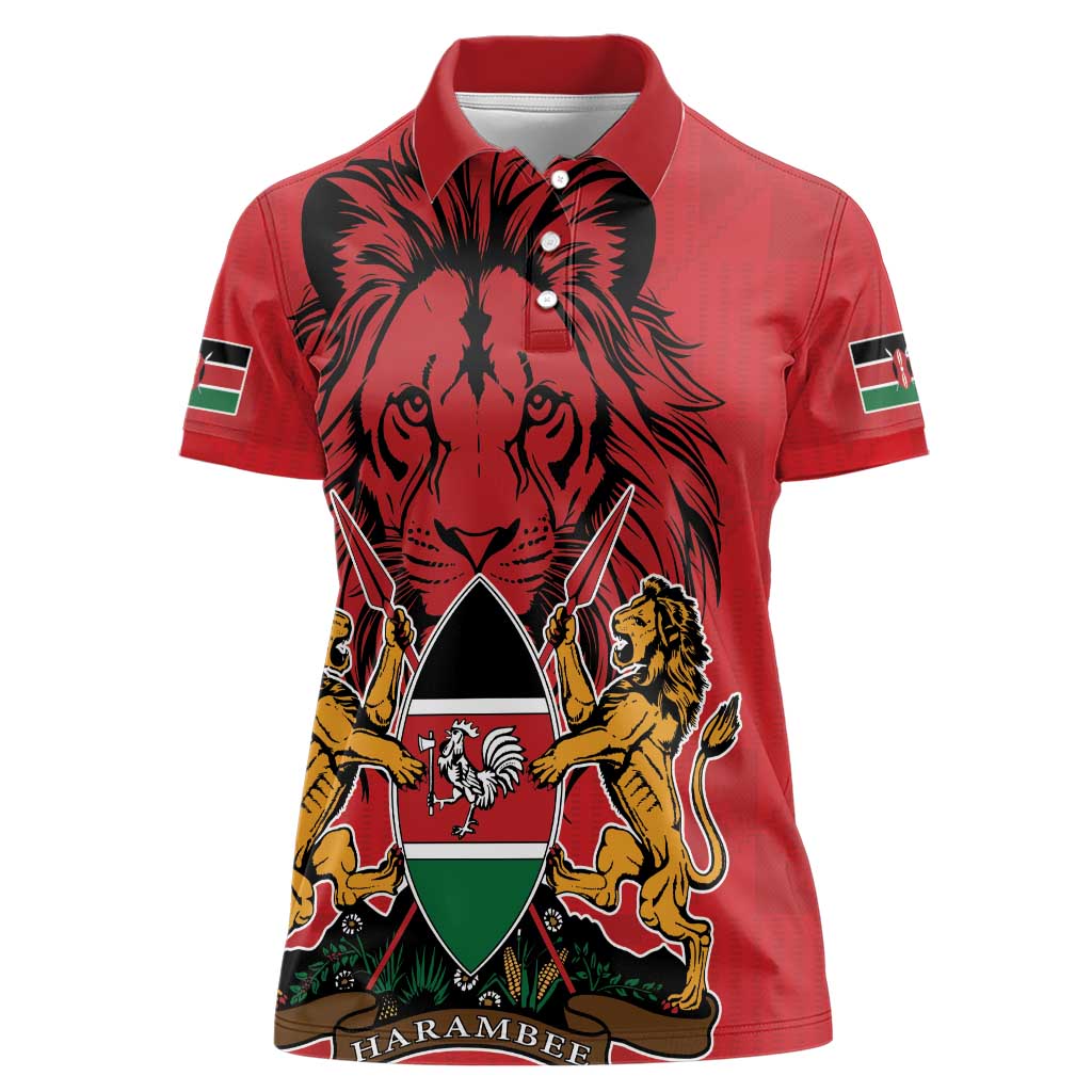 Kenya Women Polo Shirt Coat Of Arms With Kente Patterns - Wonder Print Shop