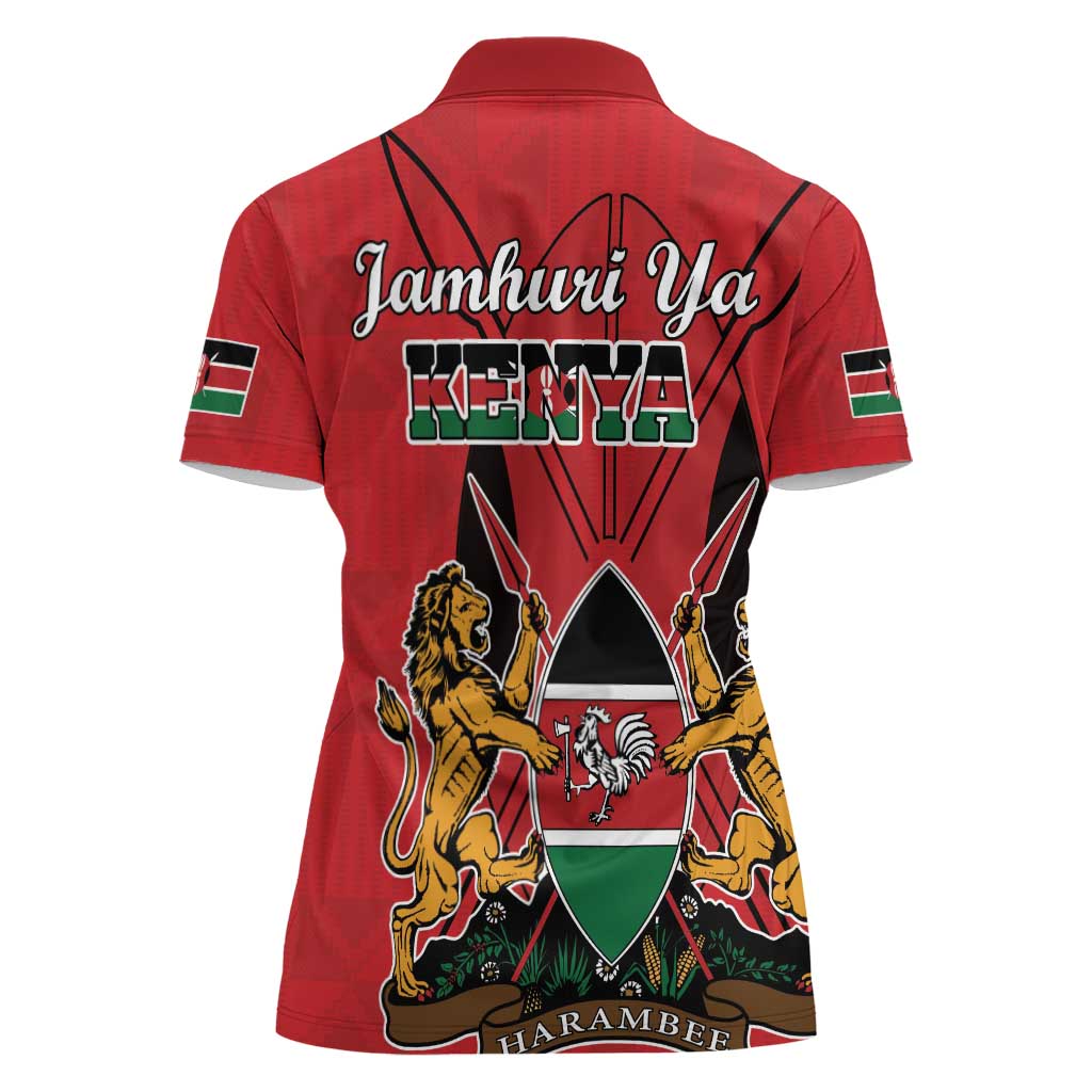Kenya Women Polo Shirt Coat Of Arms With Kente Patterns - Wonder Print Shop