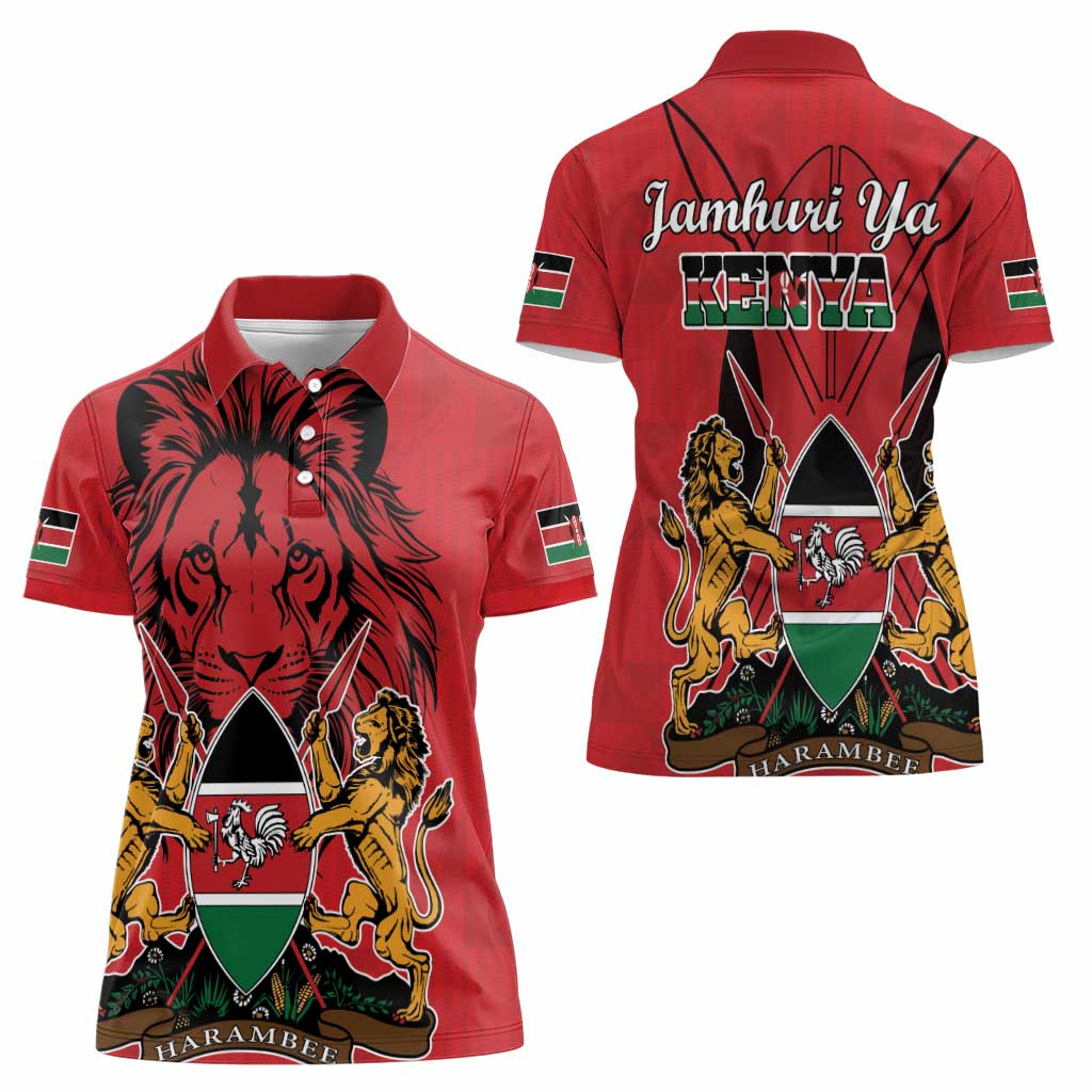 Kenya Women Polo Shirt Coat Of Arms With Kente Patterns - Wonder Print Shop