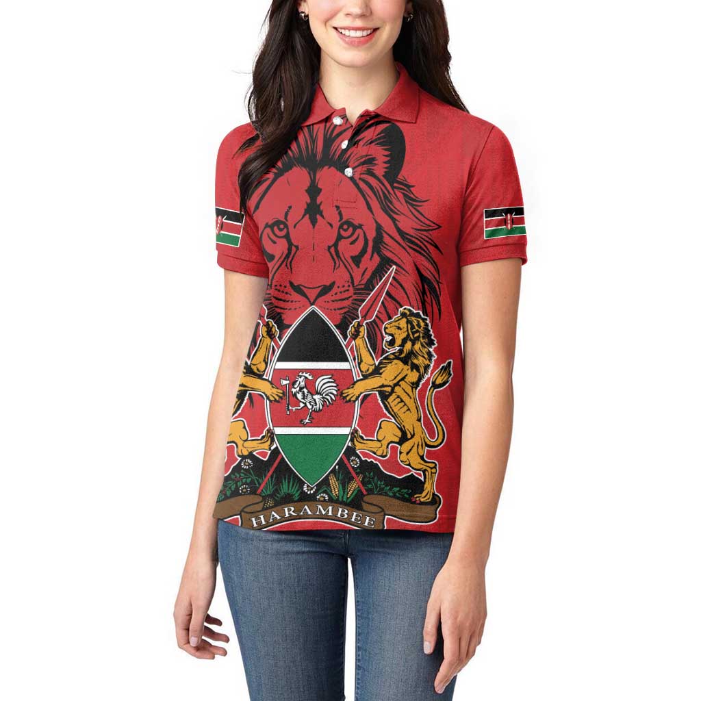 Kenya Women Polo Shirt Coat Of Arms With Kente Patterns - Wonder Print Shop