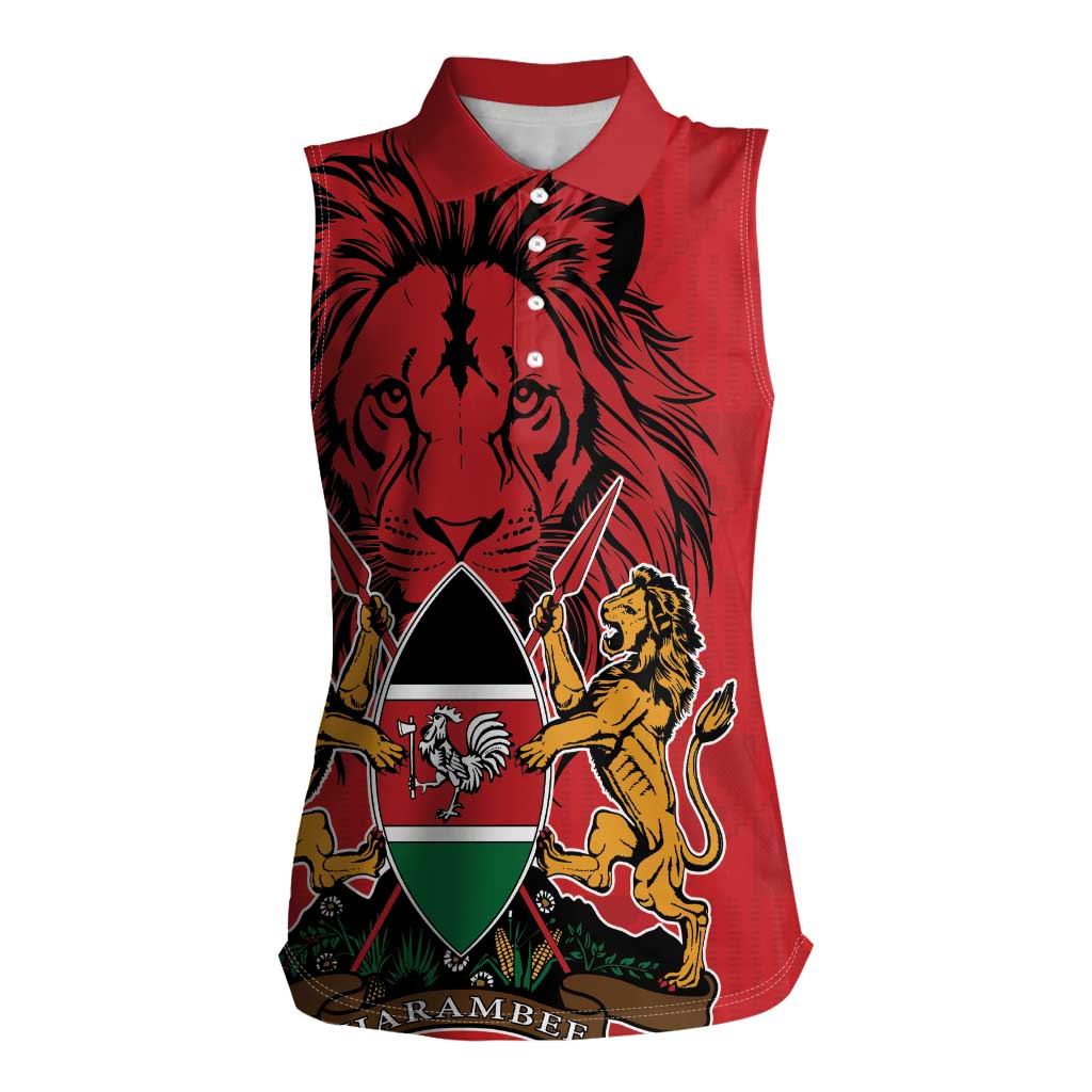 Kenya Women Sleeveless Polo Shirt Coat Of Arms With Kente Patterns - Wonder Print Shop