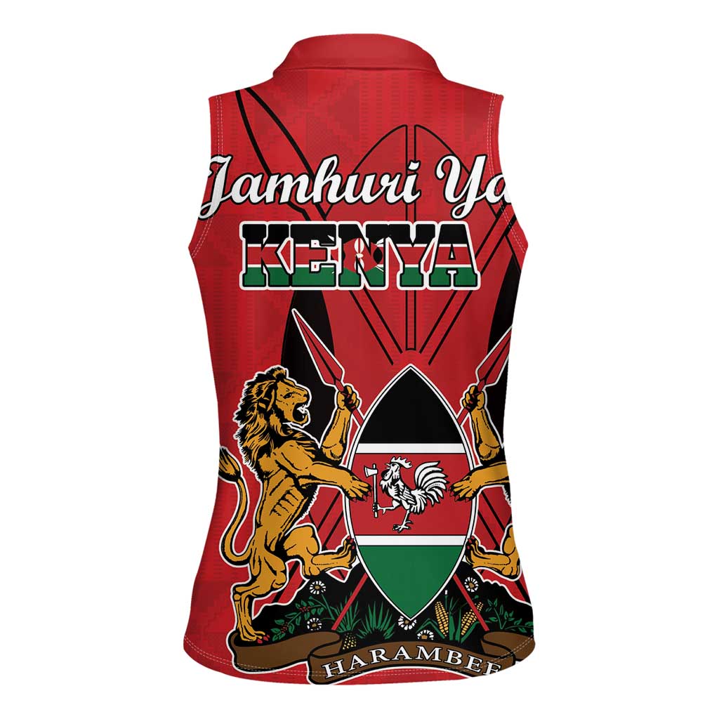 Kenya Women Sleeveless Polo Shirt Coat Of Arms With Kente Patterns - Wonder Print Shop
