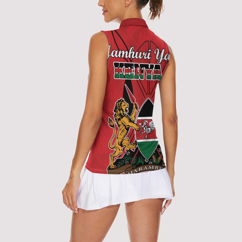 Kenya Women Sleeveless Polo Shirt Coat Of Arms With Kente Patterns - Wonder Print Shop