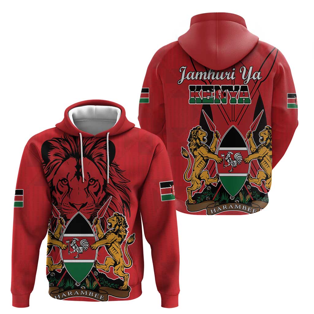 Kenya Zip Hoodie Coat Of Arms With Kente Patterns - Wonder Print Shop