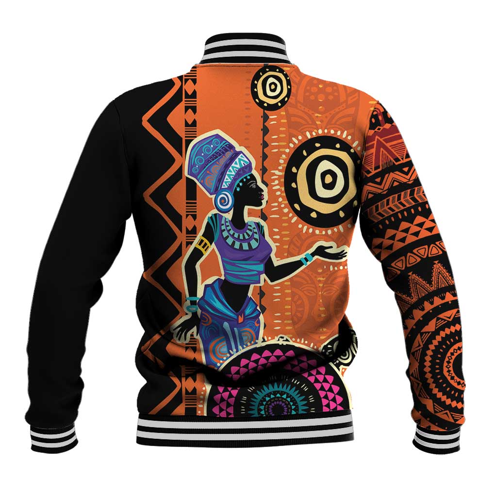 African Woman In Ethnic Dress Baseball Jacket Ethnic Geometric Patterns - Wonder Print Shop