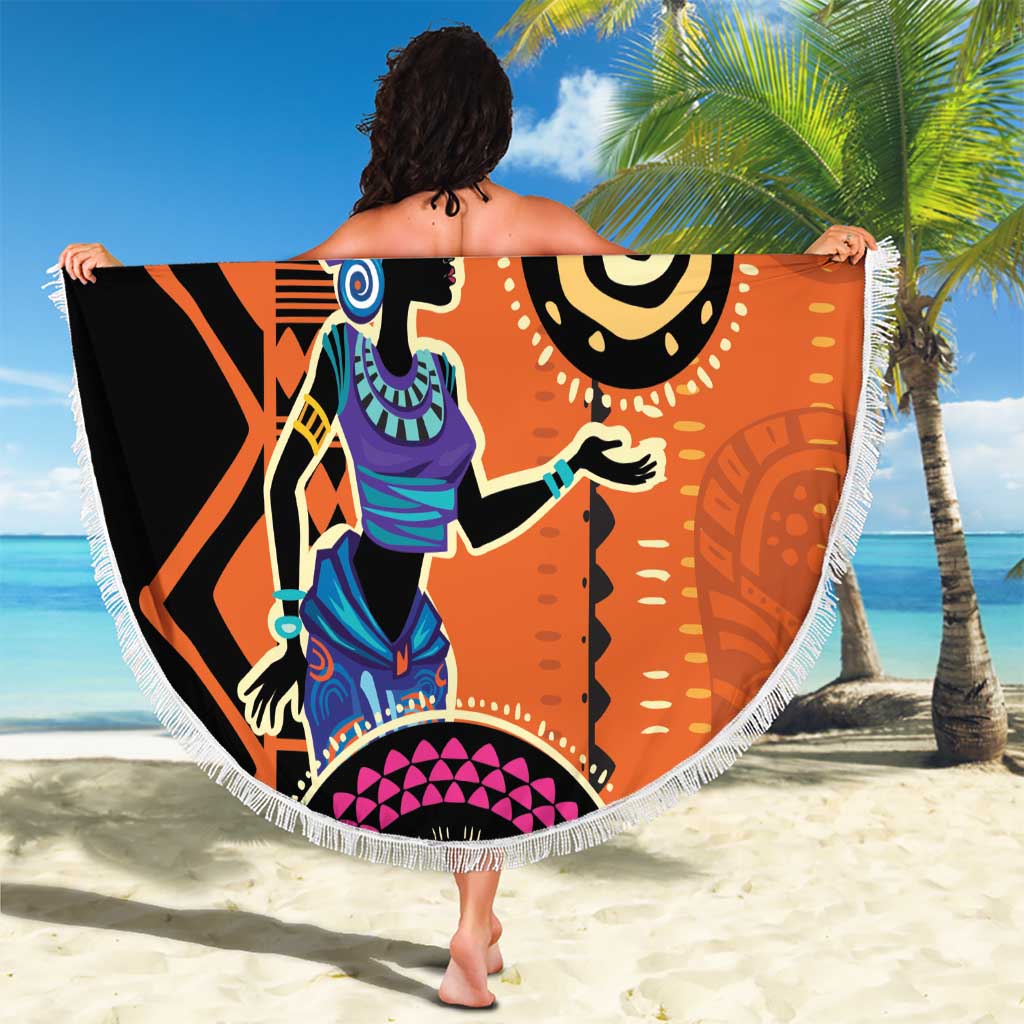 African Woman In Ethnic Dress Beach Blanket Ethnic Geometric Patterns - Wonder Print Shop