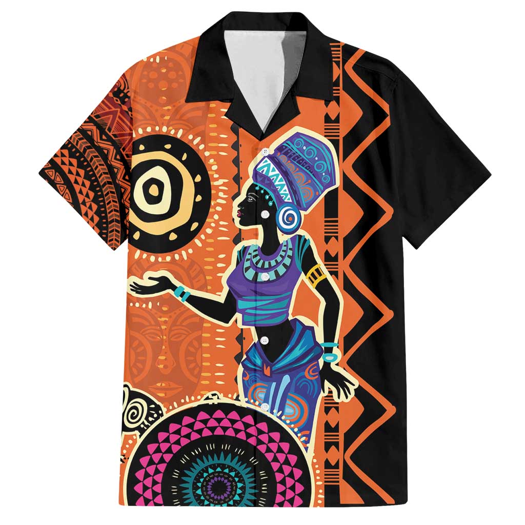 African Woman In Ethnic Dress Family Matching Off Shoulder Maxi Dress and Hawaiian Shirt Ethnic Geometric Patterns - Wonder Print Shop