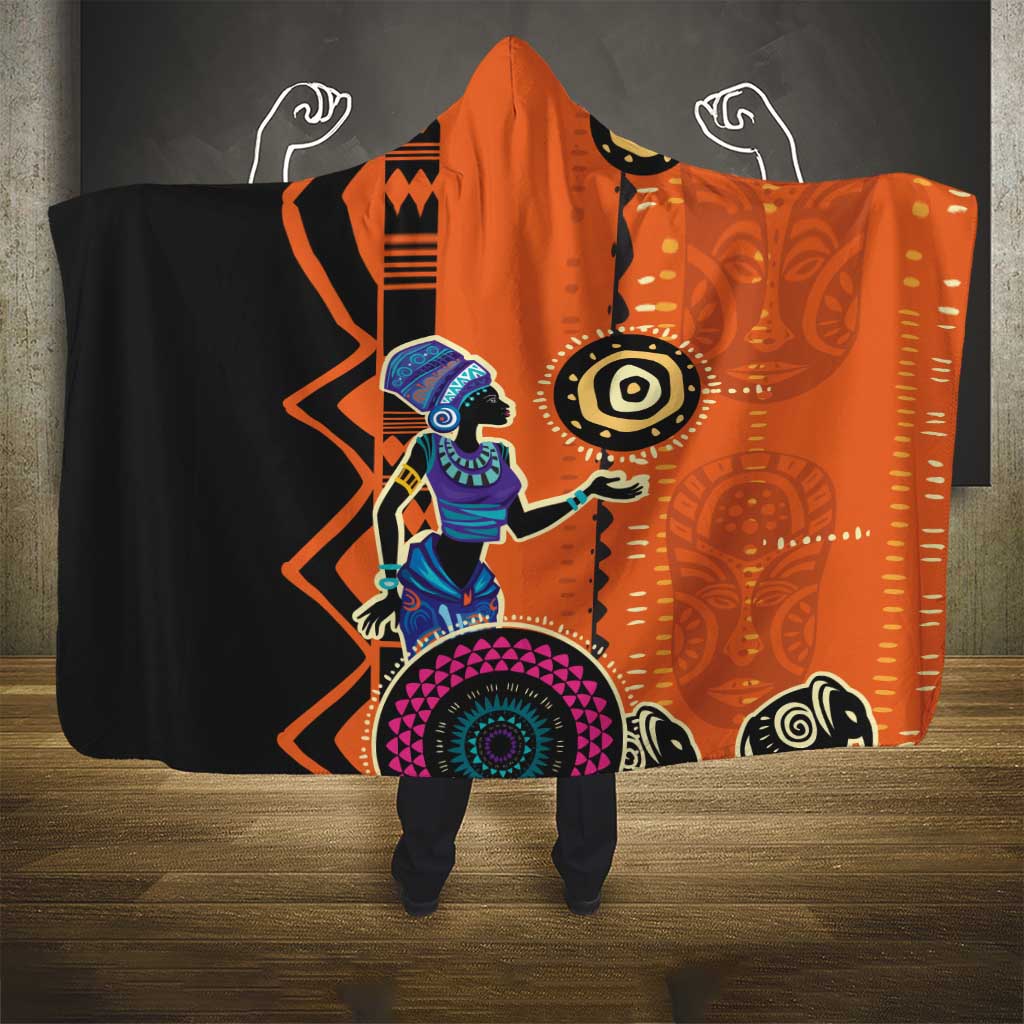 African Woman In Ethnic Dress Hooded Blanket Ethnic Geometric Patterns