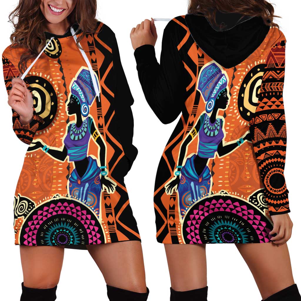 African Woman In Ethnic Dress Hoodie Dress Ethnic Geometric Patterns - Wonder Print Shop