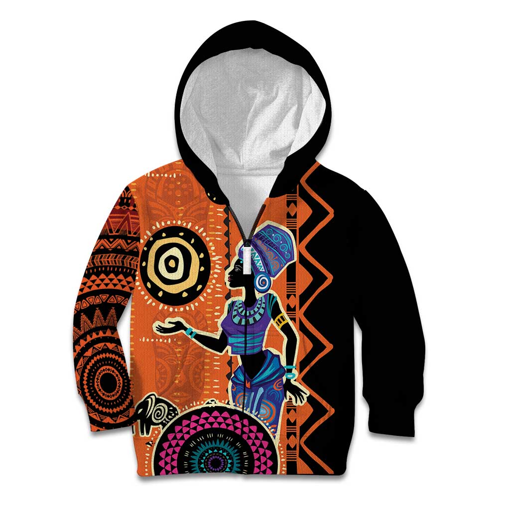 African Woman In Ethnic Dress Kid Hoodie Ethnic Geometric Patterns - Wonder Print Shop